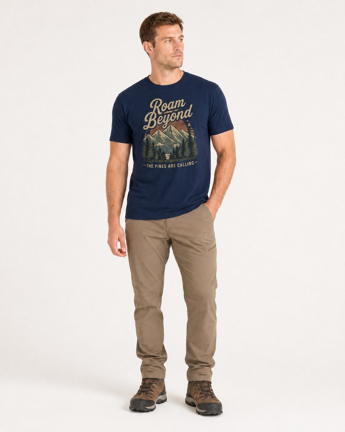 Roam Beyond the Pines Men's T-Shirt-Navy-1