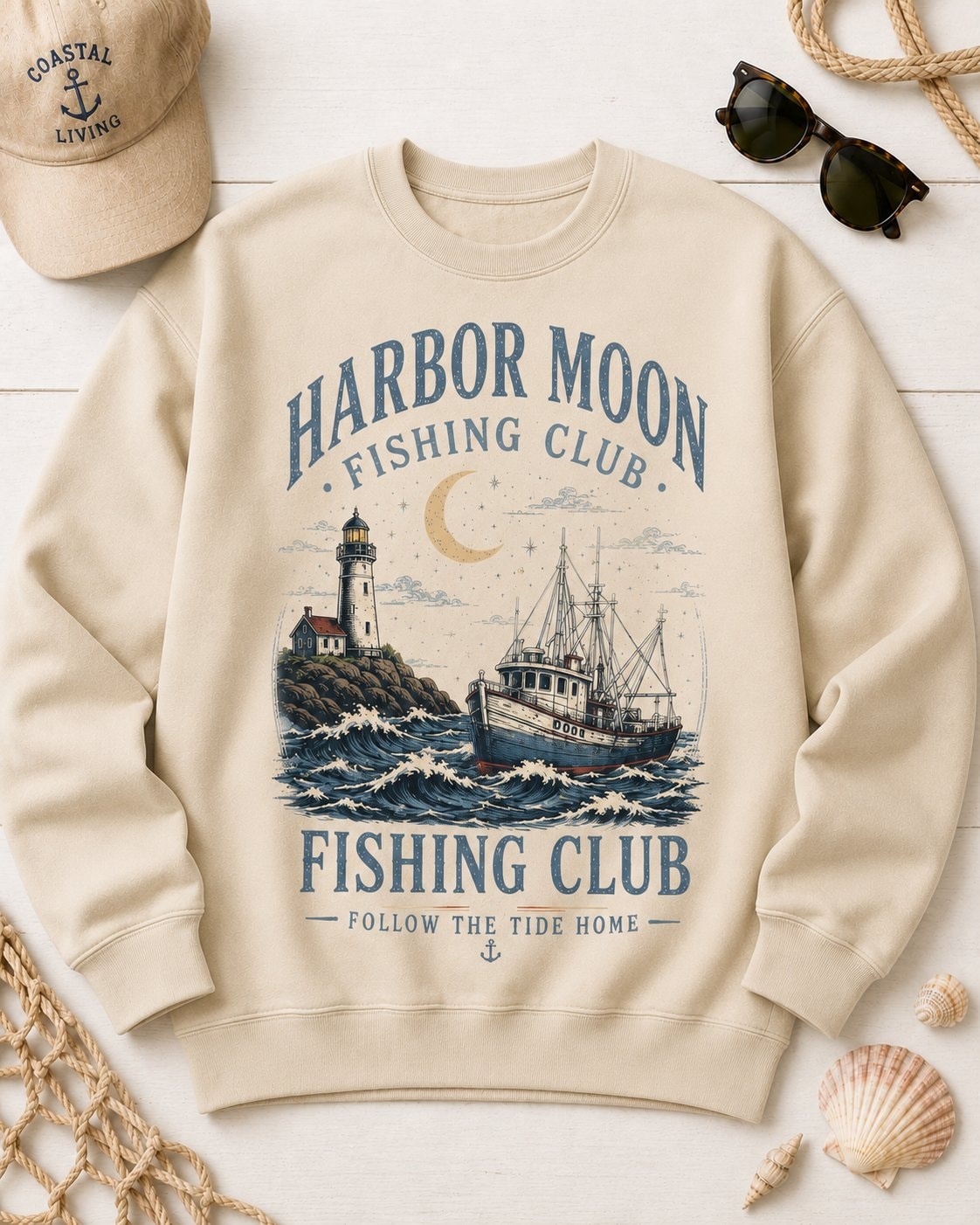 Harbor Moon Fishing Club Women's Sweatshirt-Sand-4