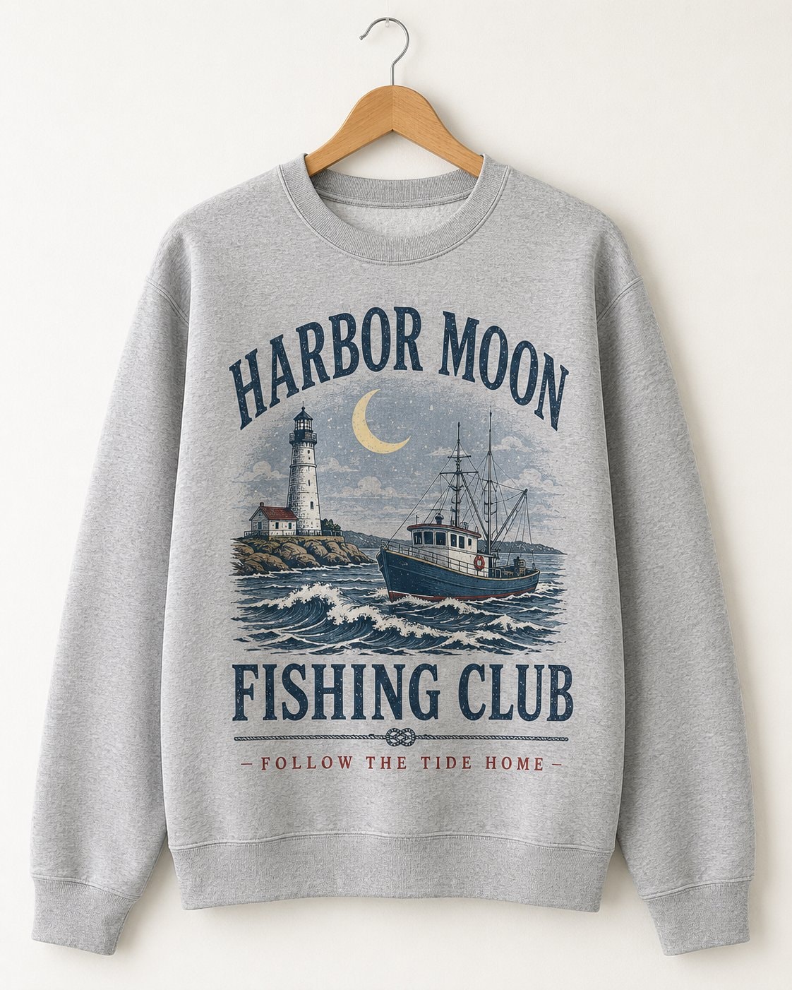 Harbor Moon Fishing Club Women's Sweatshirt-Heather Grey-3