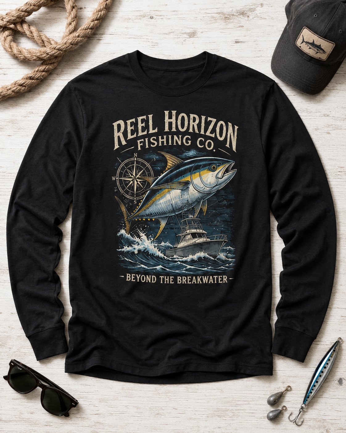 Reel Horizon Fishing Co. Men's Long Sleeve Shirt-Black-4