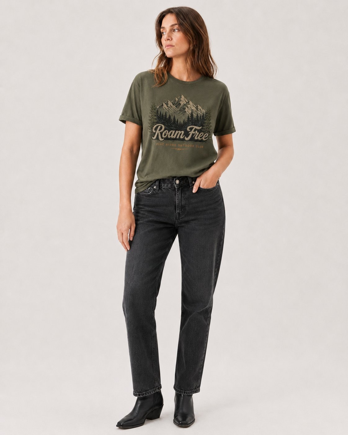 Roam Free Pine Ridge Women's T-Shirt-Military Green-2