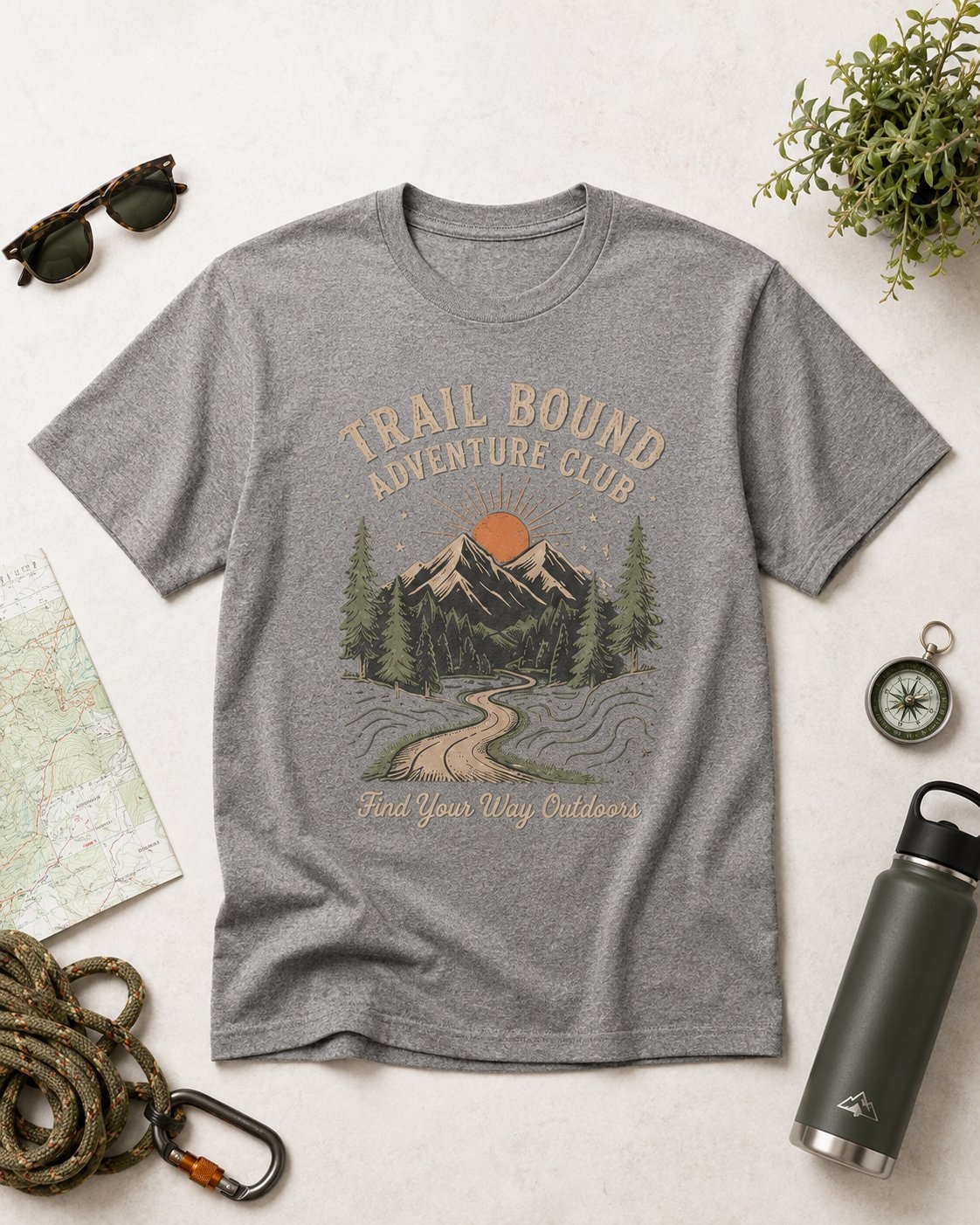 Trail Bound Adventure Club Unisex T-Shirt-Heather Grey-4