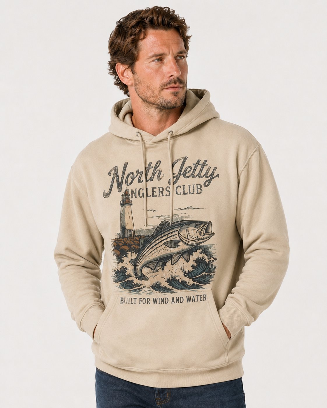 North Jetty Anglers Club Men's Hoodie-Sand-2