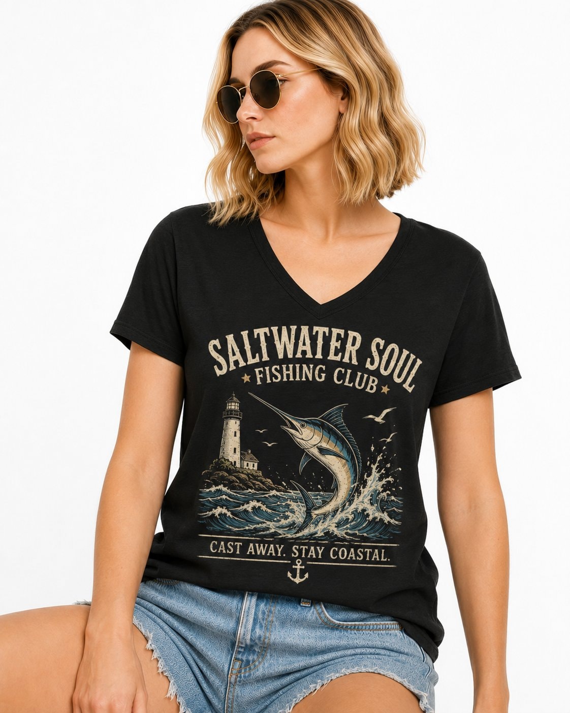 Saltwater Soul Fishing Club Women's V-Neck T-Shirt