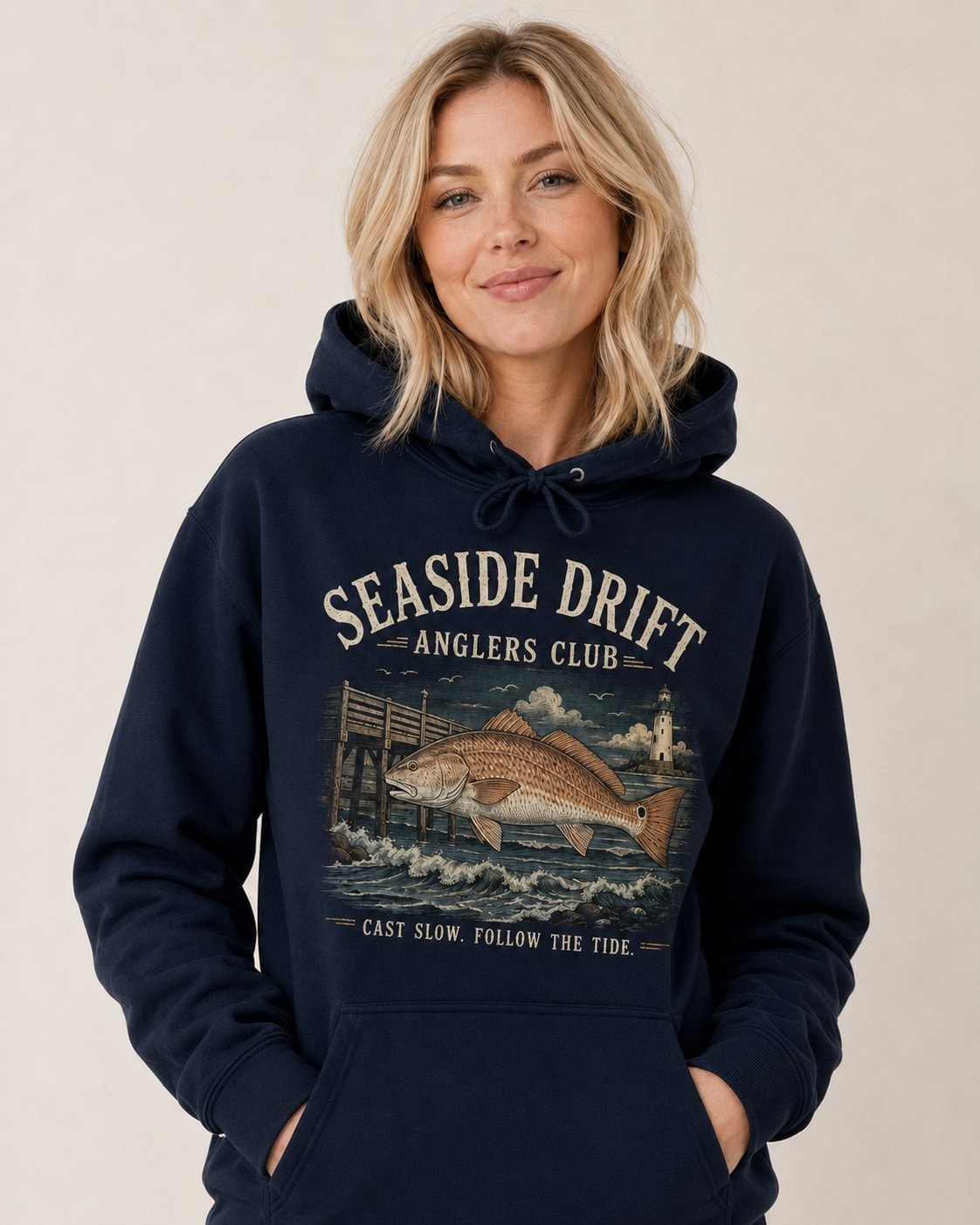 Seaside Drift Anglers Club Women's Hoodie-Navy-1