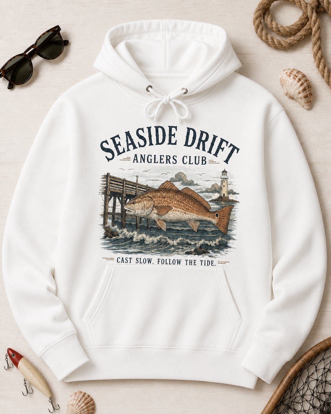 Seaside Drift Anglers Club Women's Hoodie-White-4