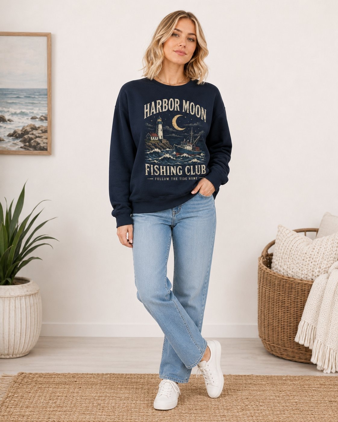 Harbor Moon Fishing Club Women's Sweatshirt-Navy-2
