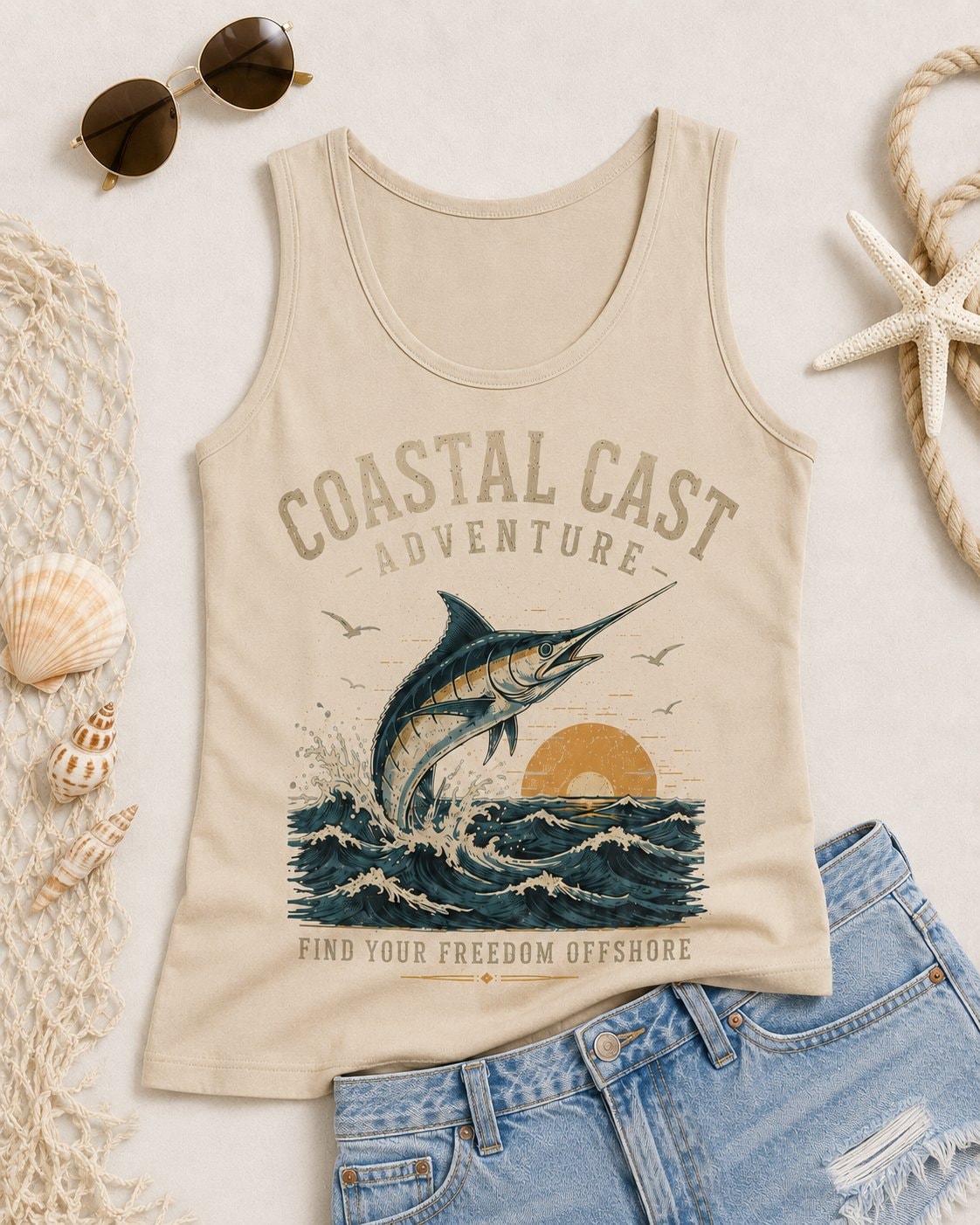Coastal Cast Adventure Women's Tank Top-Sand-4