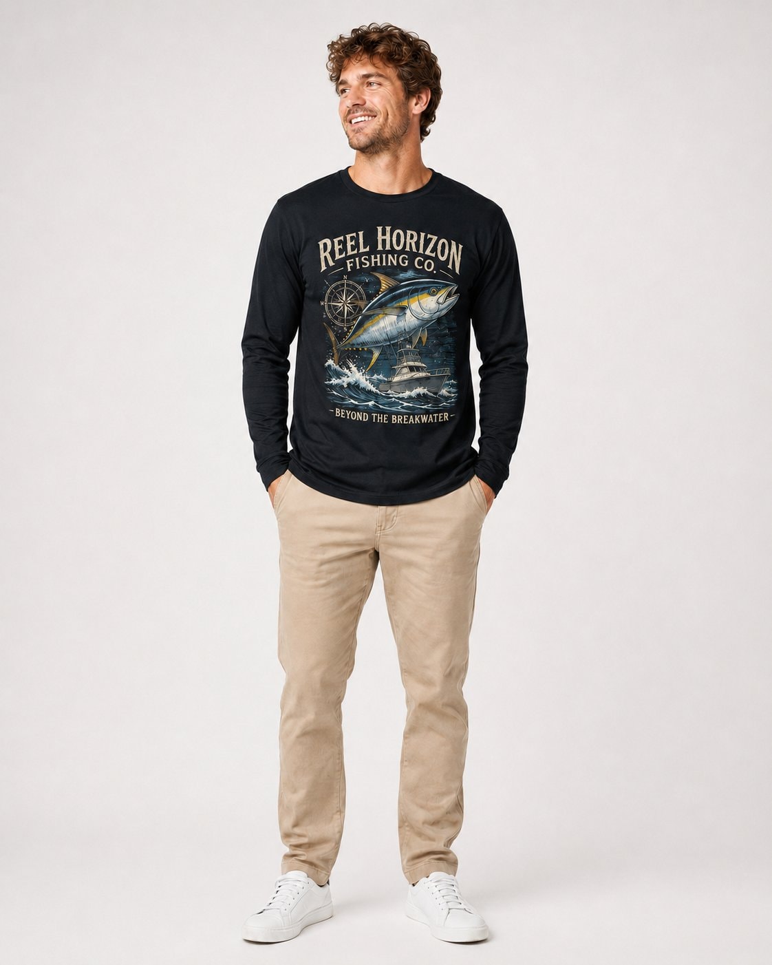Reel Horizon Fishing Co. Men's Long Sleeve Shirt-Navy-2