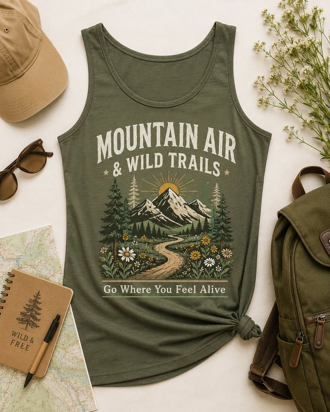 Mountain Air & Wild Trails Women's Tank Top-Military Green-4
