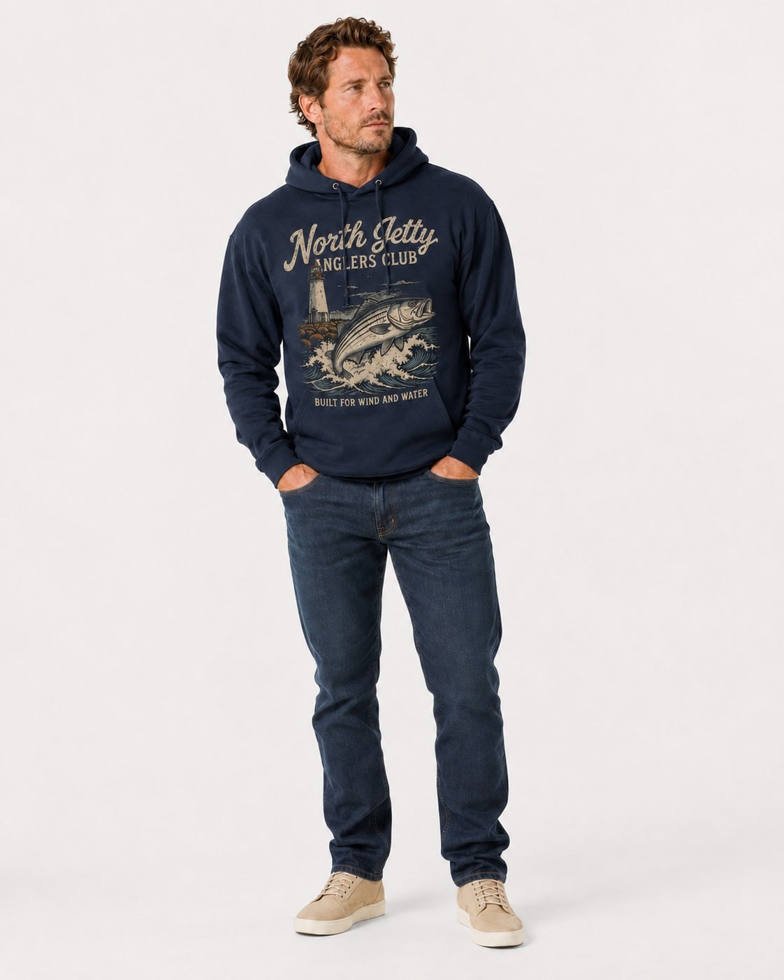 North Jetty Anglers Club Men's Hoodie-Military Green-2