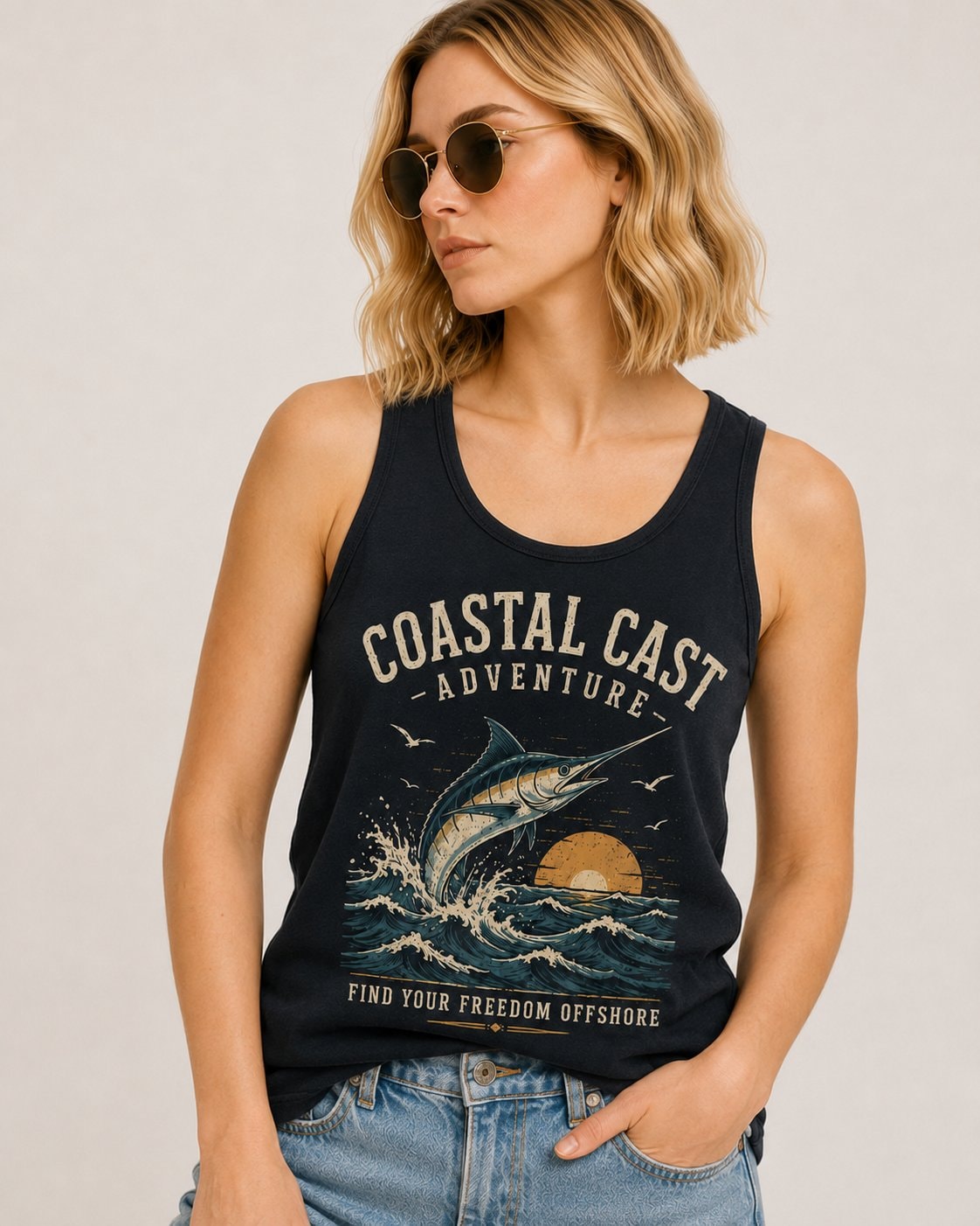 Coastal Cast Adventure Women's Tank Top-Navy-1
