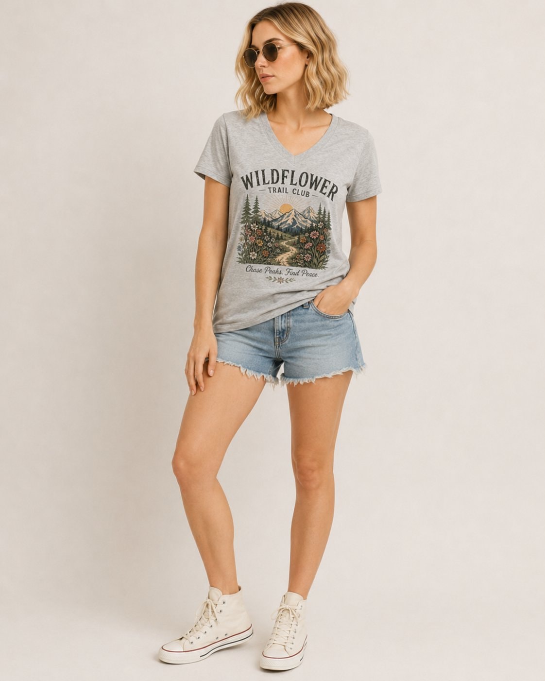 Wildflower Trail Club Women's V-Neck T-Shirt-Heather Grey-2