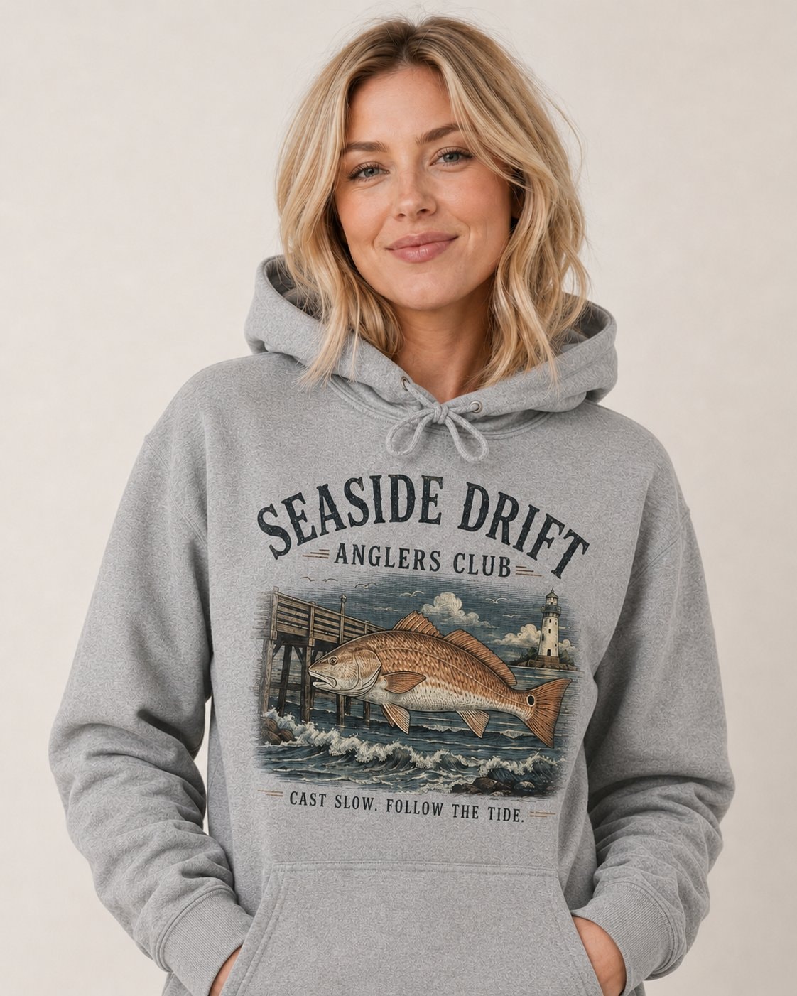 Seaside Drift Anglers Club Women's Hoodie-Heather Grey-1