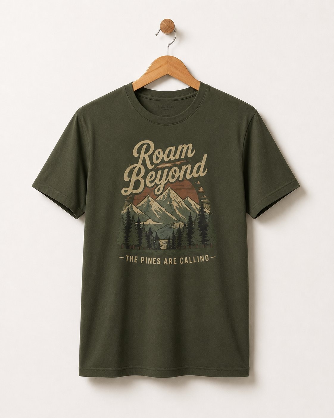 Roam Beyond the Pines Men's T-Shirt-Military Green-3