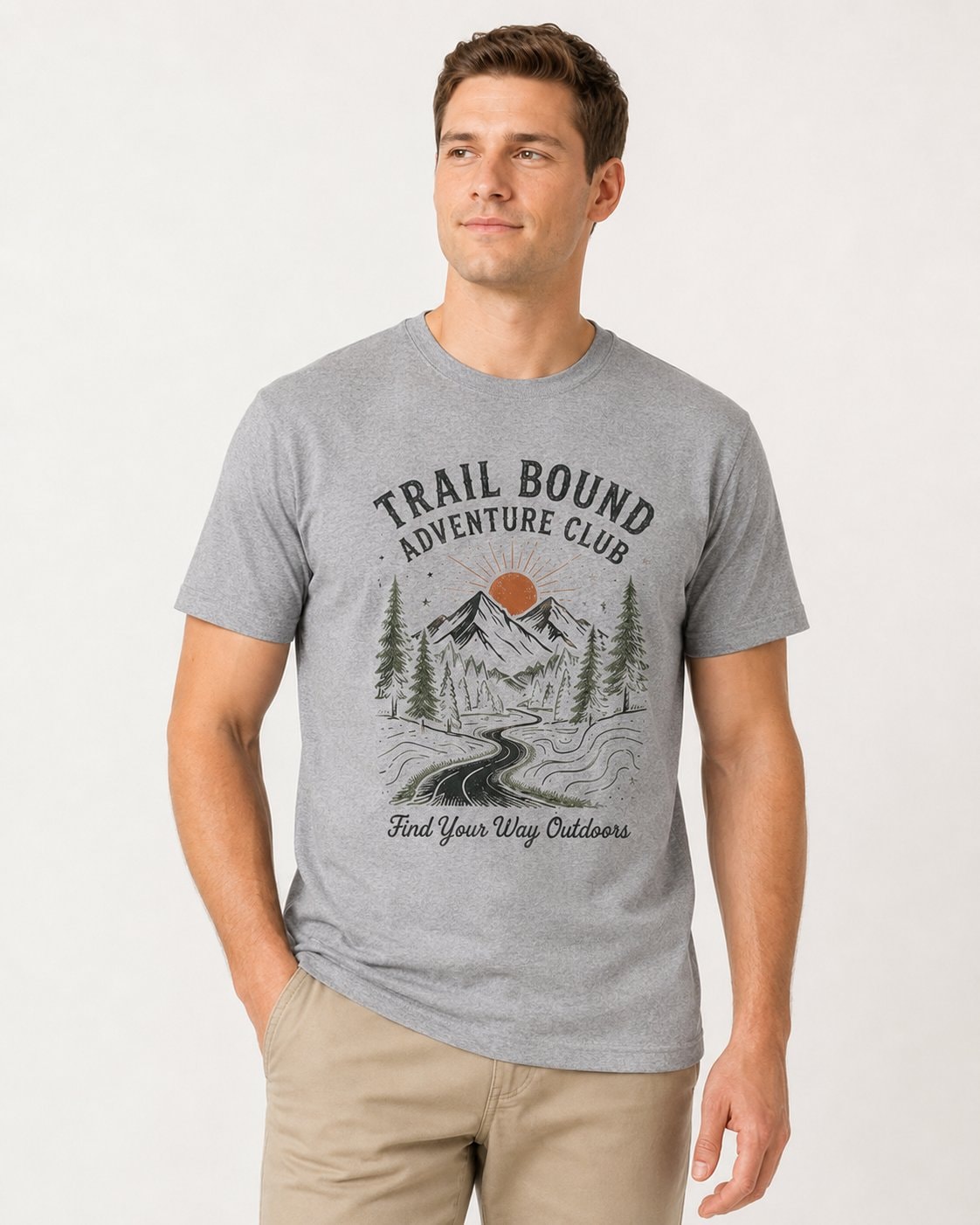 Trail Bound Adventure Club Unisex T-Shirt-Heather Grey-2