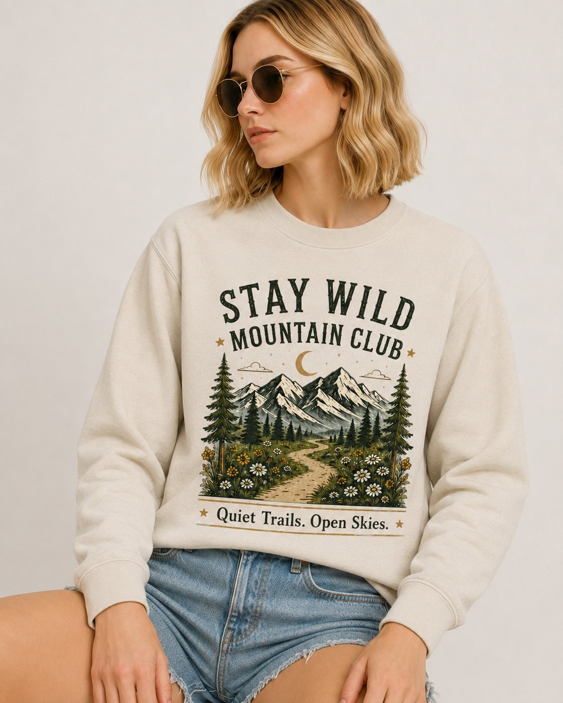 Stay Wild Mountain Club Women's Sweatshirt-Sand-1
