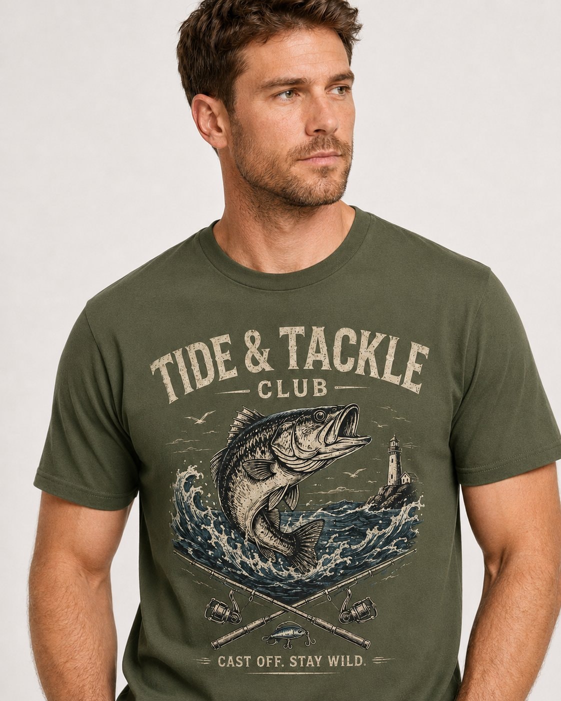 Tide & Tackle Club Men's T-Shirt-Military Green-2