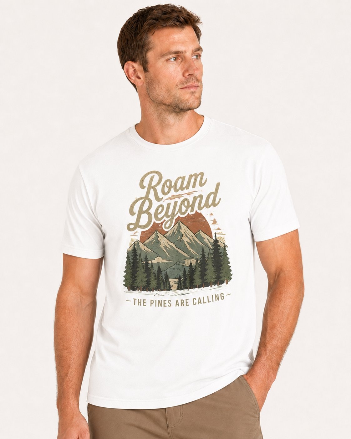 Roam Beyond the Pines Men's T-Shirt-White-2