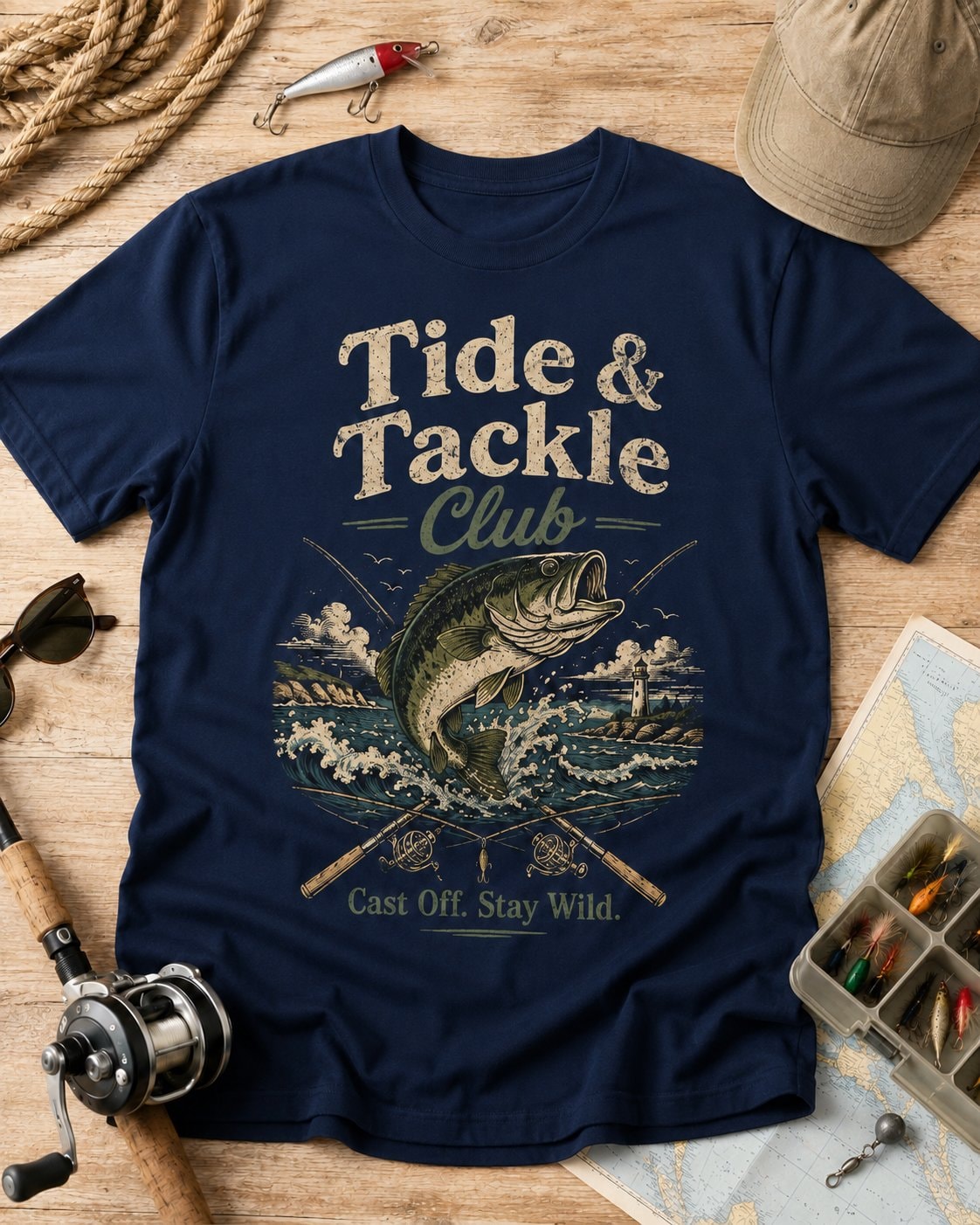 Tide & Tackle Club Men's T-Shirt-Navy-4