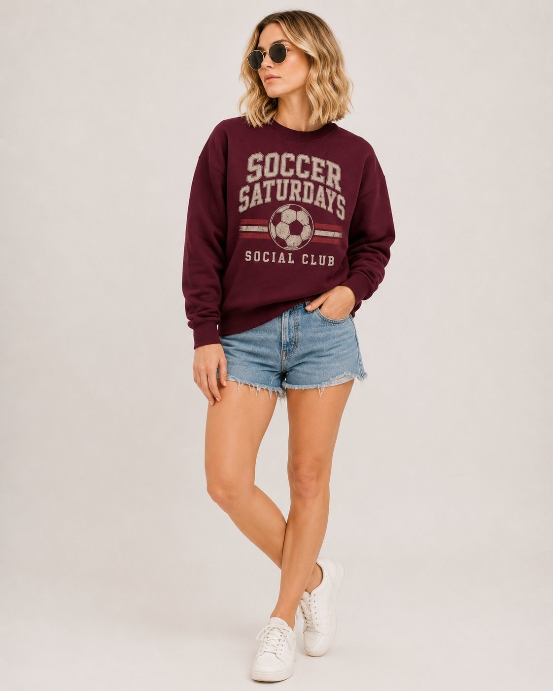 Soccer Saturdays Social Club Women's Sweatshirt-Maroon-2