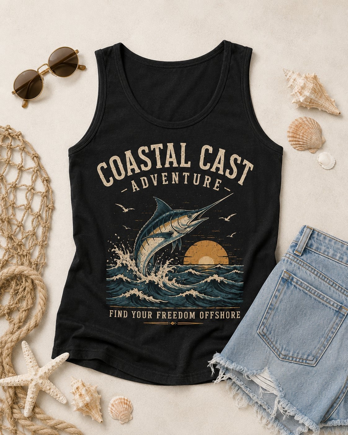 Coastal Cast Adventure Women's Tank Top-Black-4