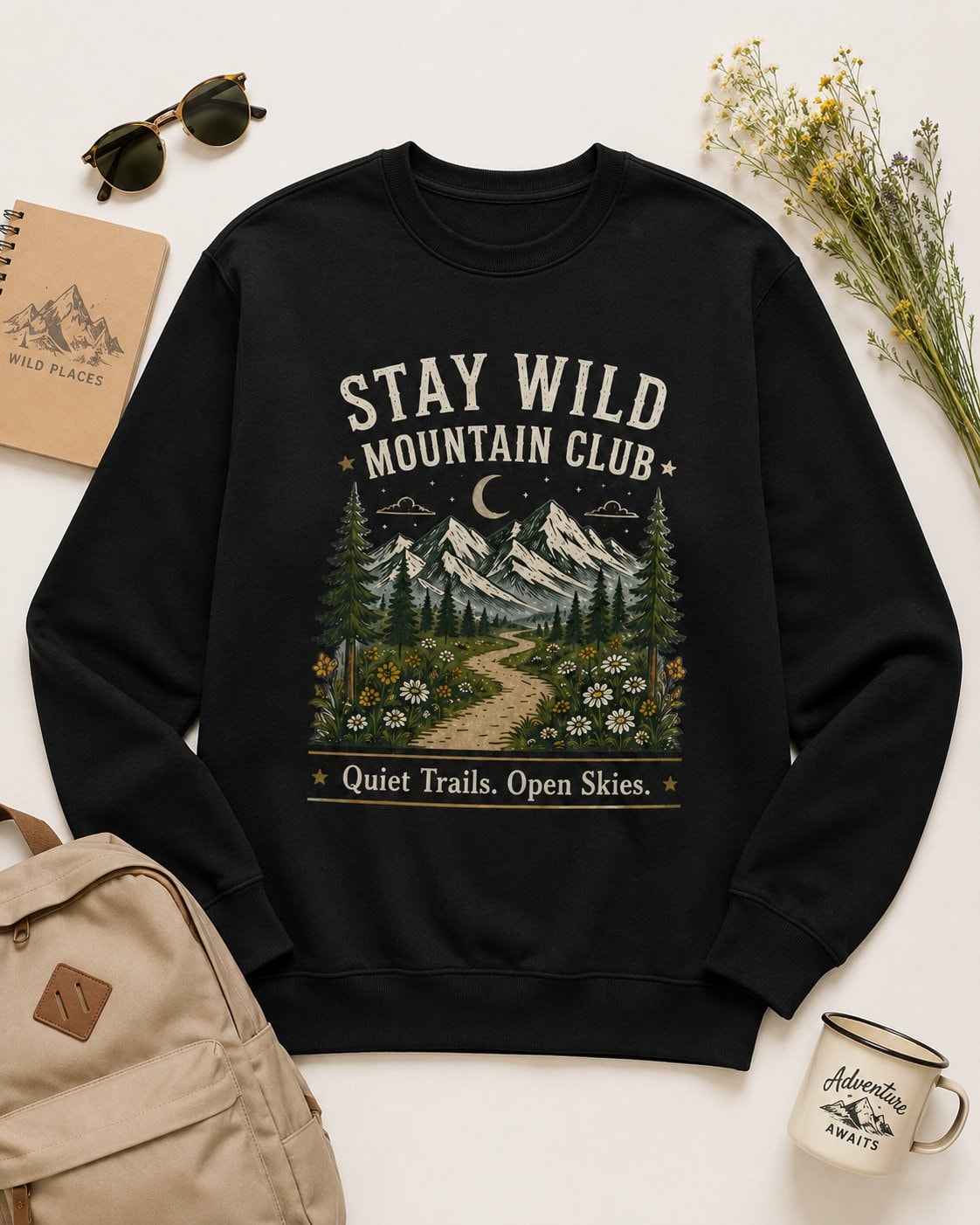 Stay Wild Mountain Club Women's Sweatshirt-Black-4