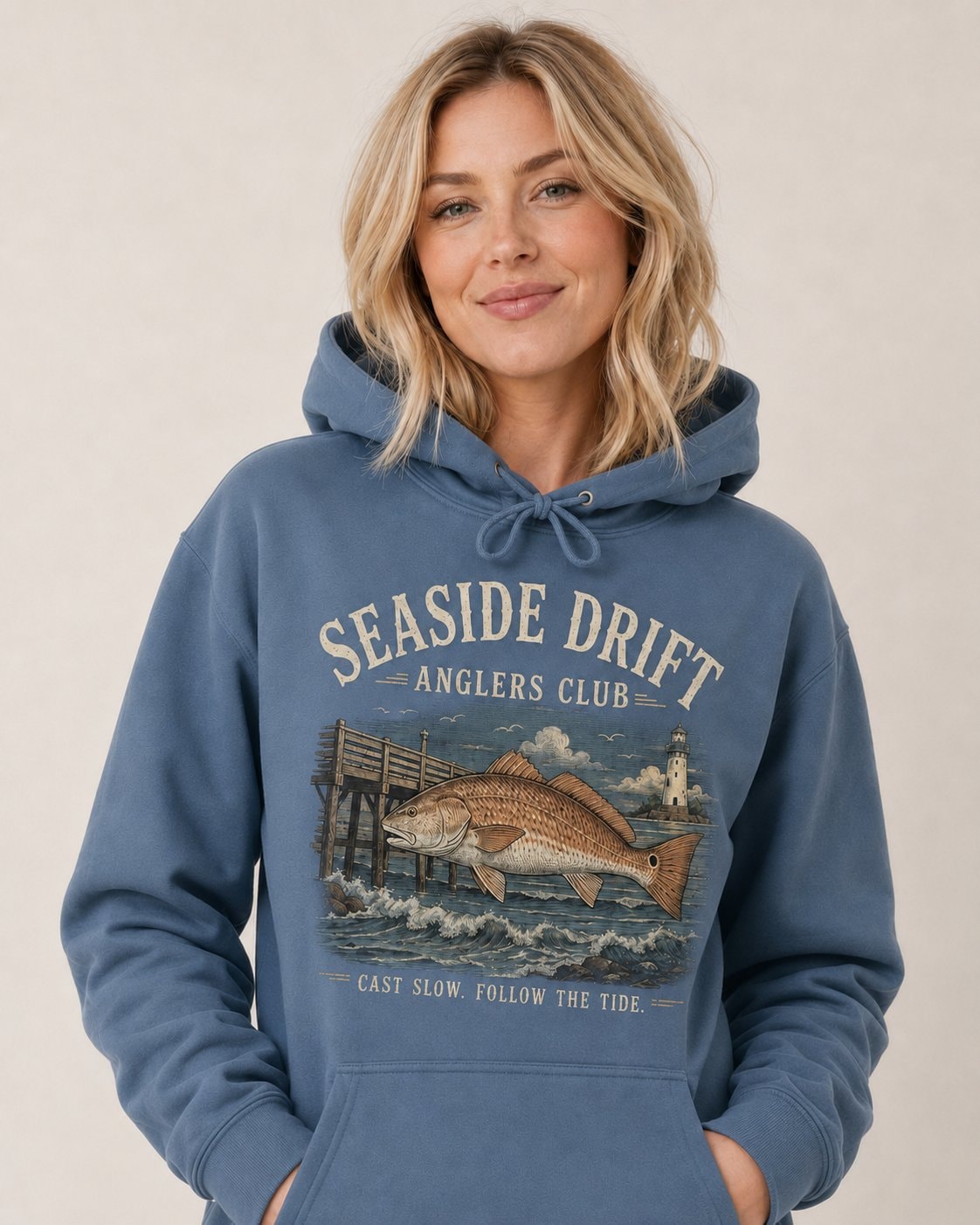 Seaside Drift Anglers Club Women's Hoodie-Dusty Blue-1