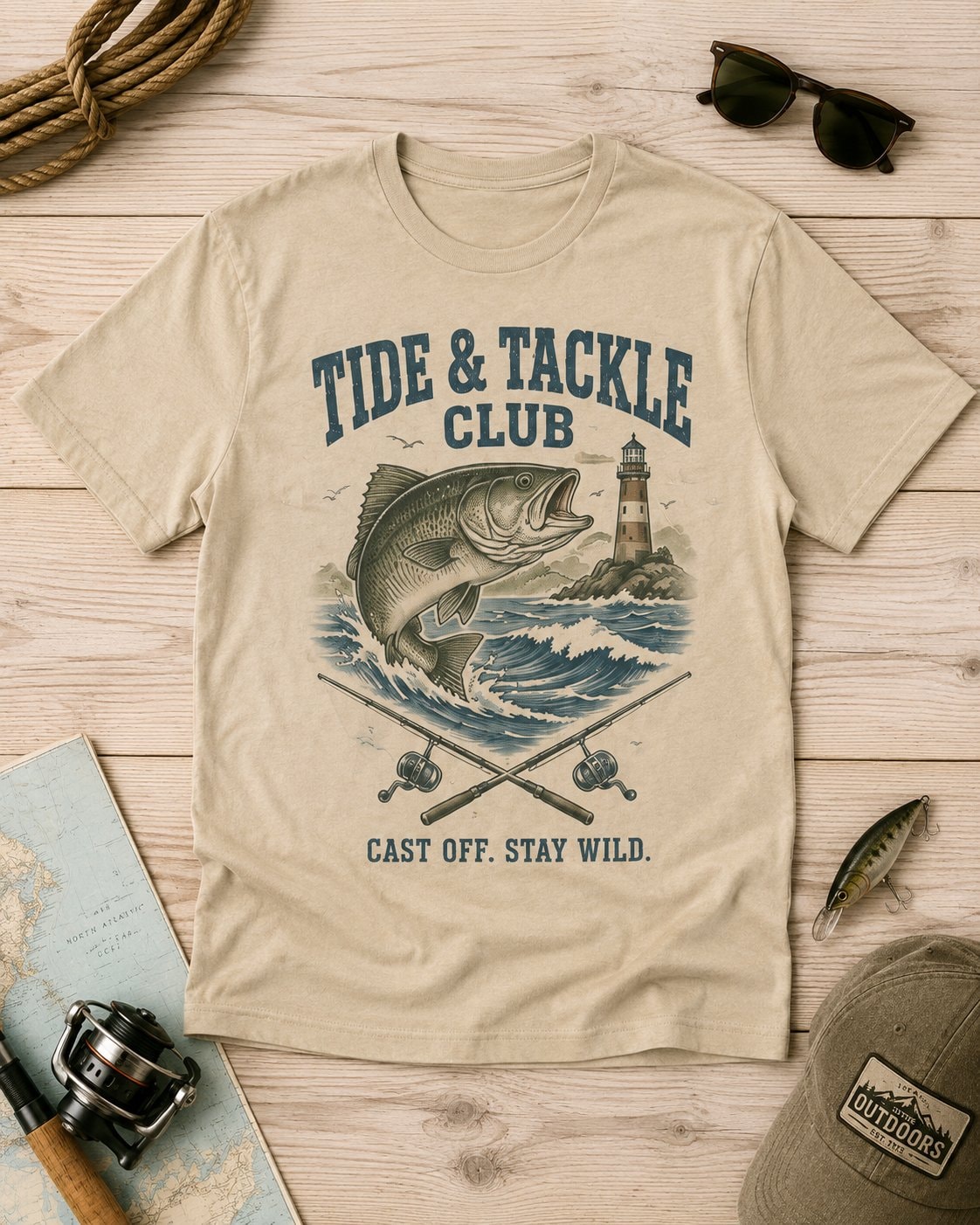 Tide & Tackle Club Men's T-Shirt-Sand-4