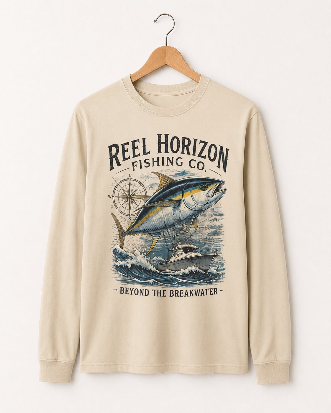 Reel Horizon Fishing Co. Men's Long Sleeve Shirt-Sand-3