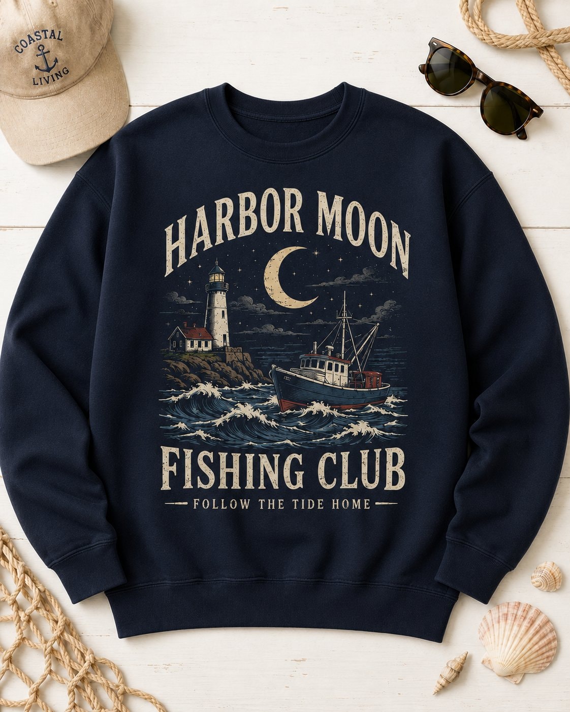Harbor Moon Fishing Club Women's Sweatshirt-Navy-4
