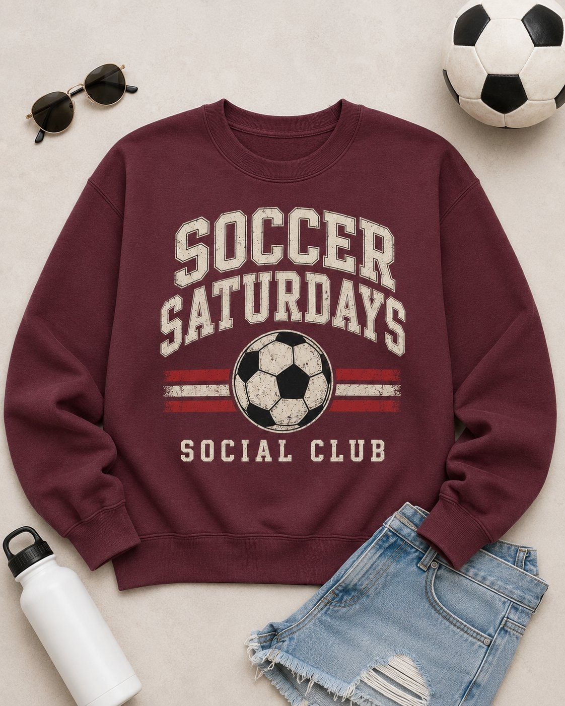 Soccer Saturdays Social Club Women's Sweatshirt-Maroon-4