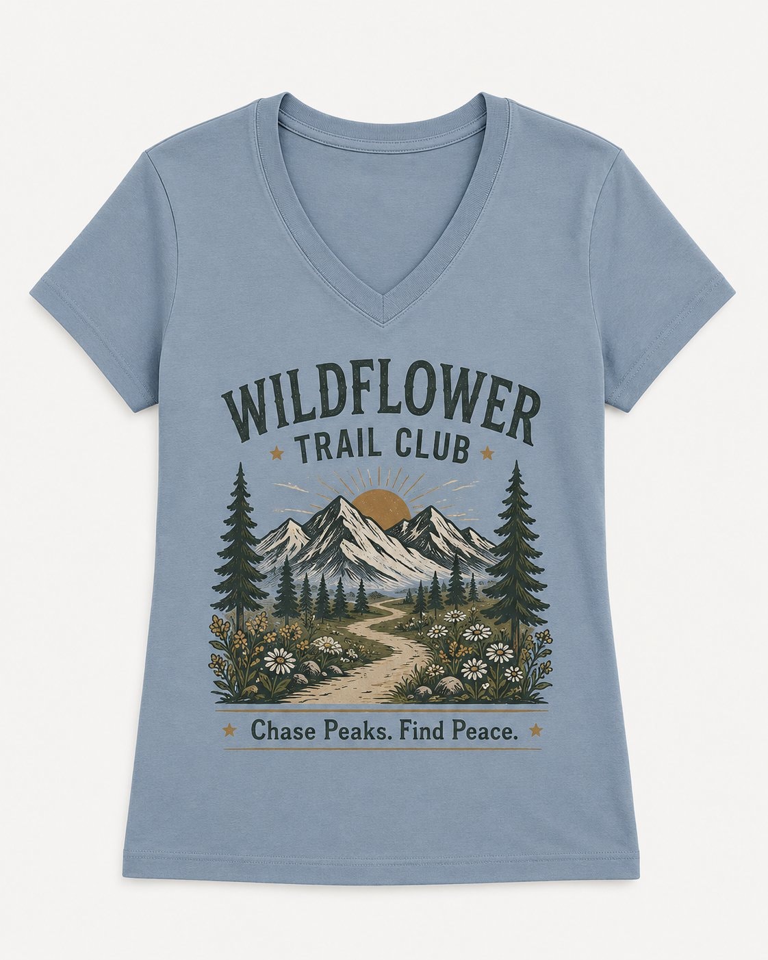 Wildflower Trail Club Women's V-Neck T-Shirt-Dusty Blue-3