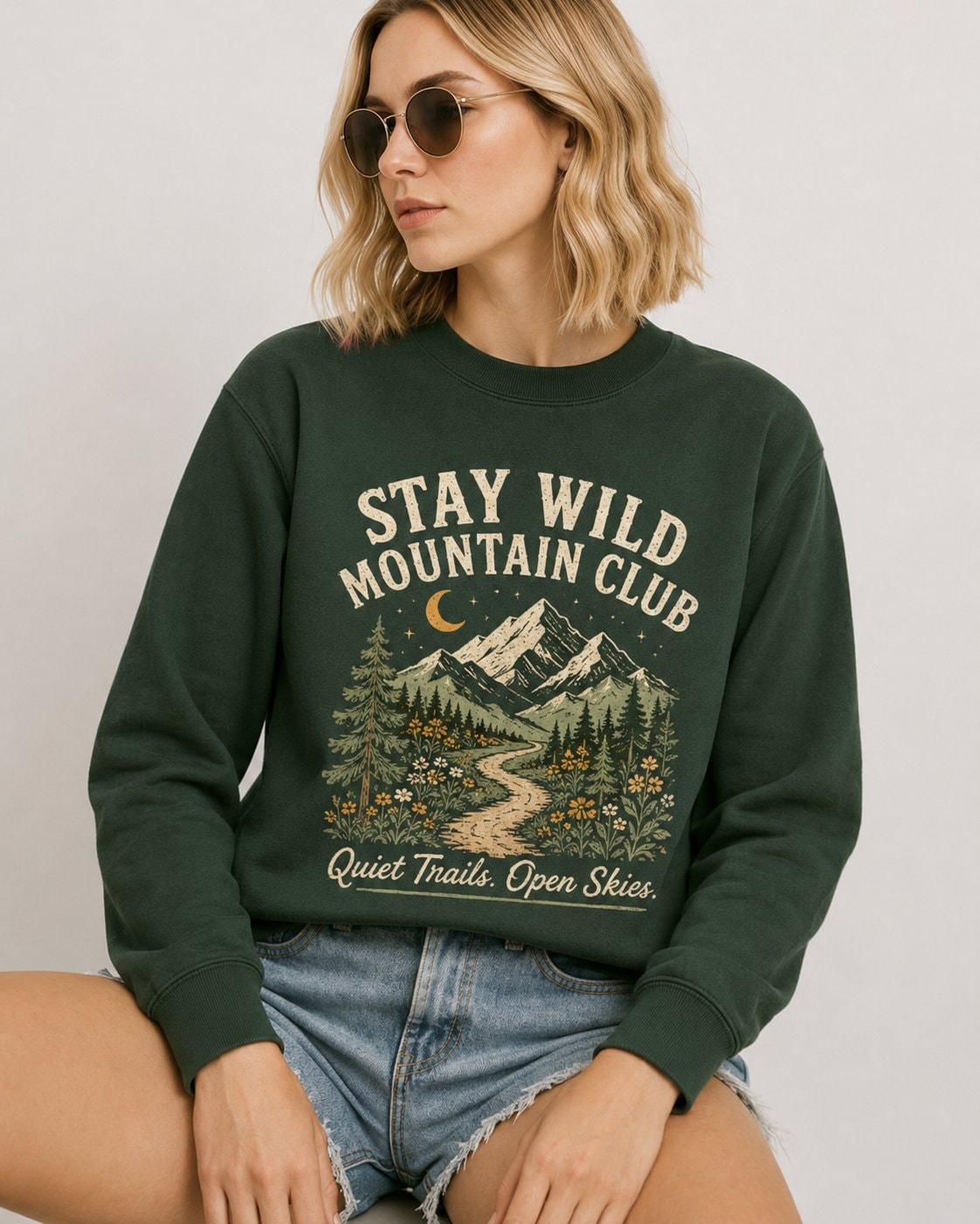 Stay Wild Mountain Club Women's Sweatshirt-Forest Green-1