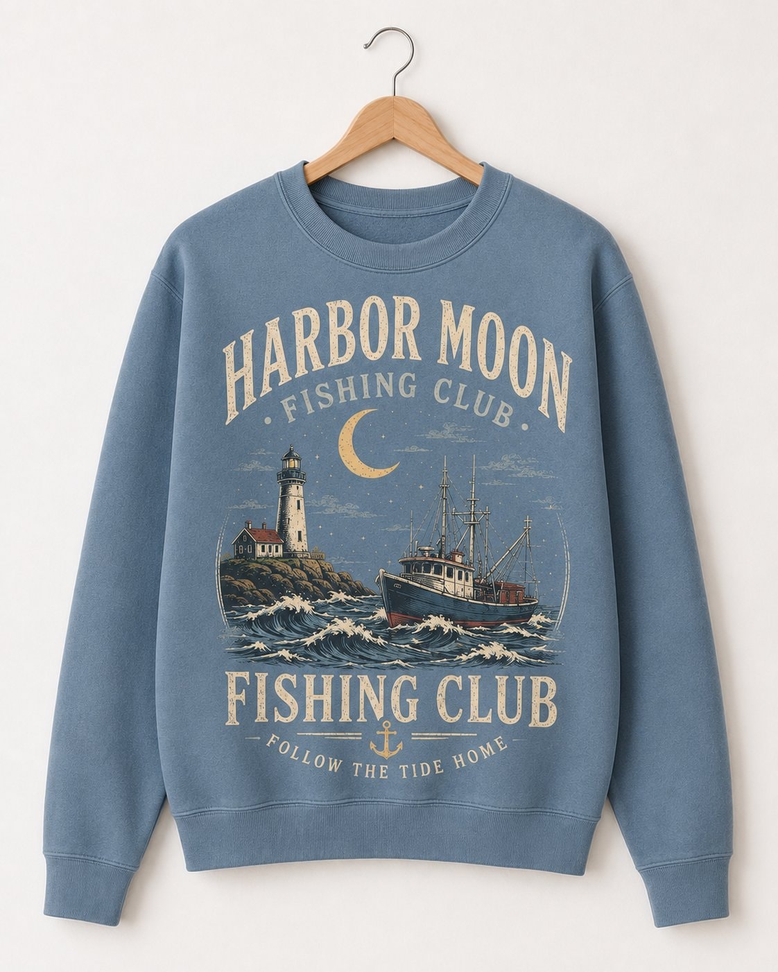Harbor Moon Fishing Club Women's Sweatshirt-Dusty Blue-3