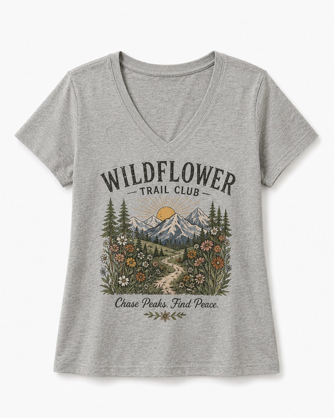 Wildflower Trail Club Women's V-Neck T-Shirt-Heather Grey-3