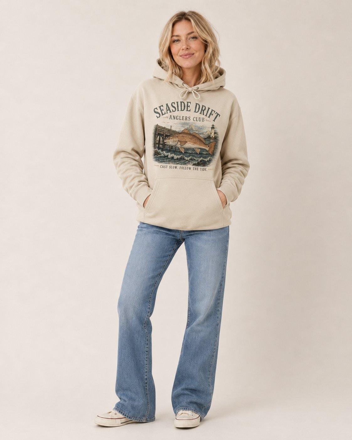 Seaside Drift Anglers Club Women's Hoodie-Sand-2