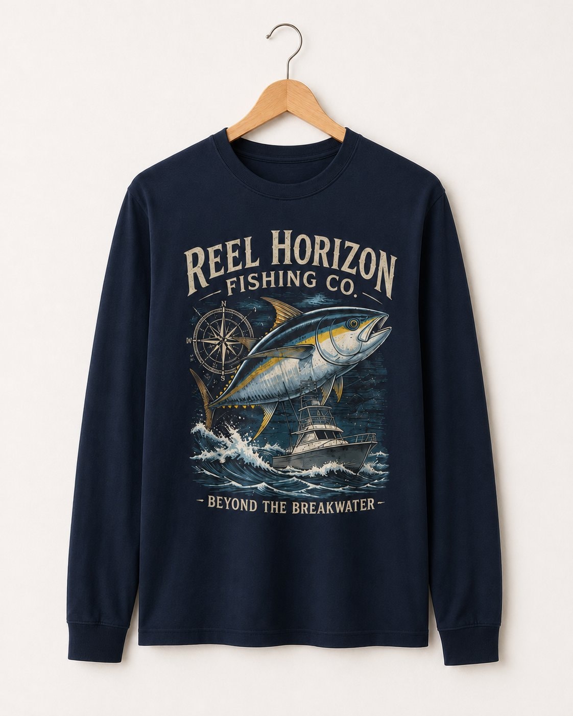 Reel Horizon Fishing Co. Men's Long Sleeve Shirt-Navy-3