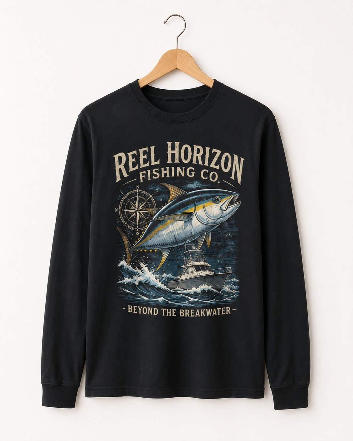 Reel Horizon Fishing Co. Men's Long Sleeve Shirt-Black-3