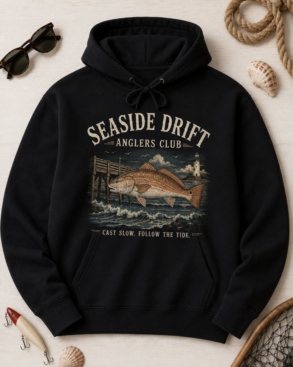Seaside Drift Anglers Club Women's Hoodie-Black-4