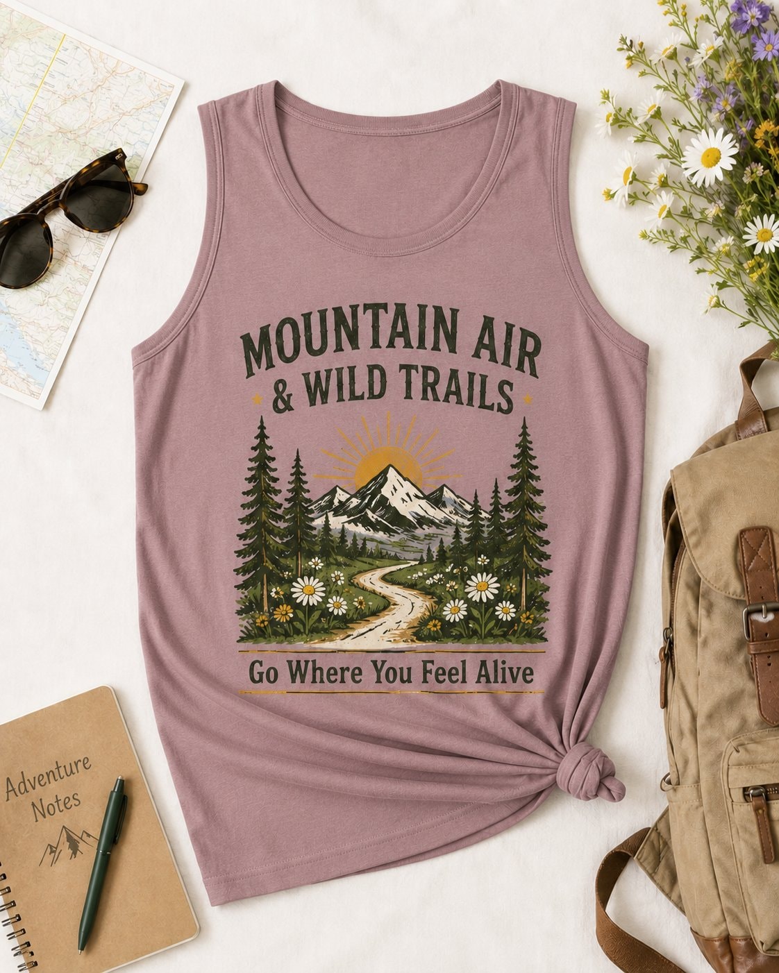 Mountain Air & Wild Trails Women's Tank Top-Mauve-4