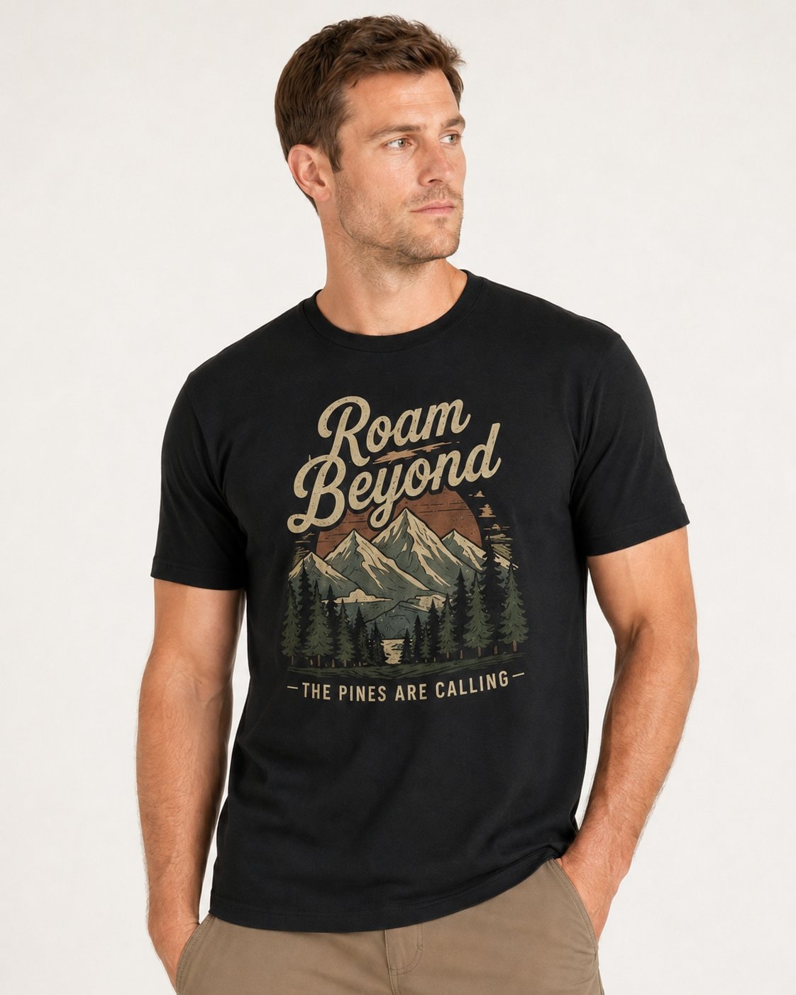 Roam Beyond the Pines Men's T-Shirt-Black-2