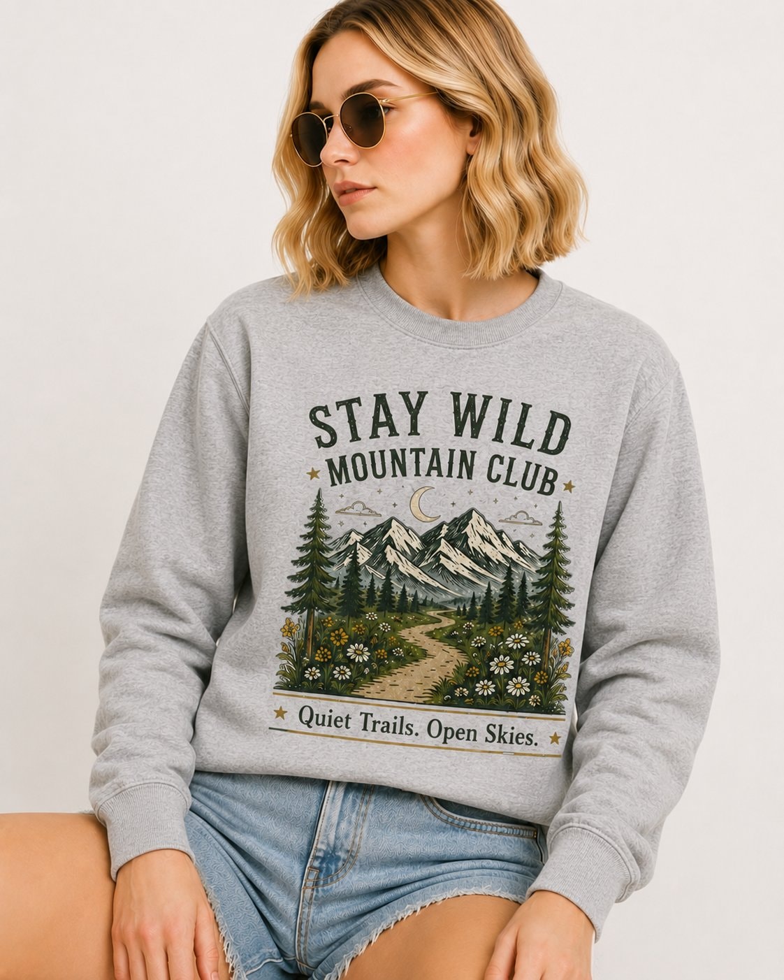 Stay Wild Mountain Club Women's Sweatshirt-Heather Grey-1