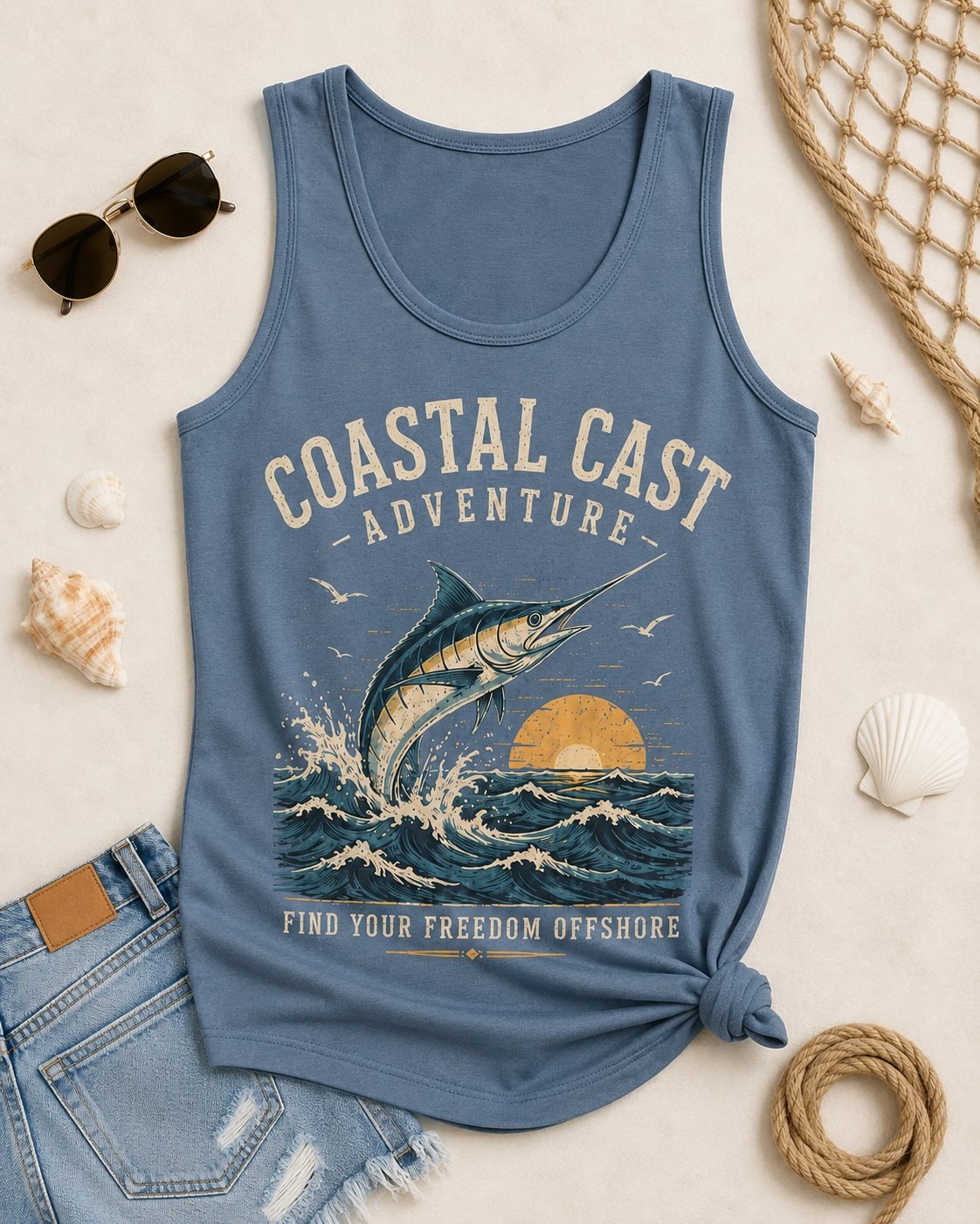 Coastal Cast Adventure Women's Tank Top-Dusty Blue-4