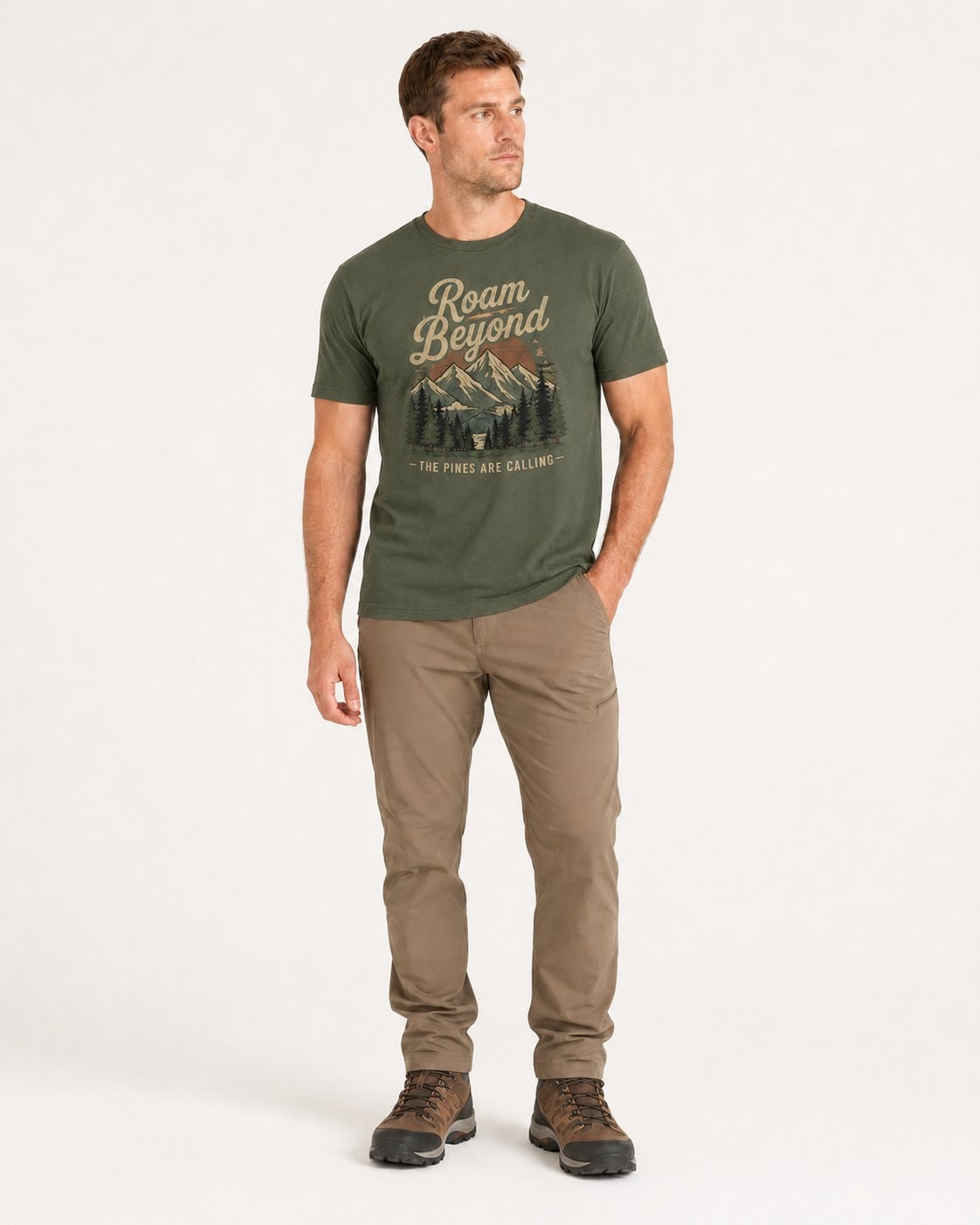 Roam Beyond the Pines Men's T-Shirt-Military Green-1
