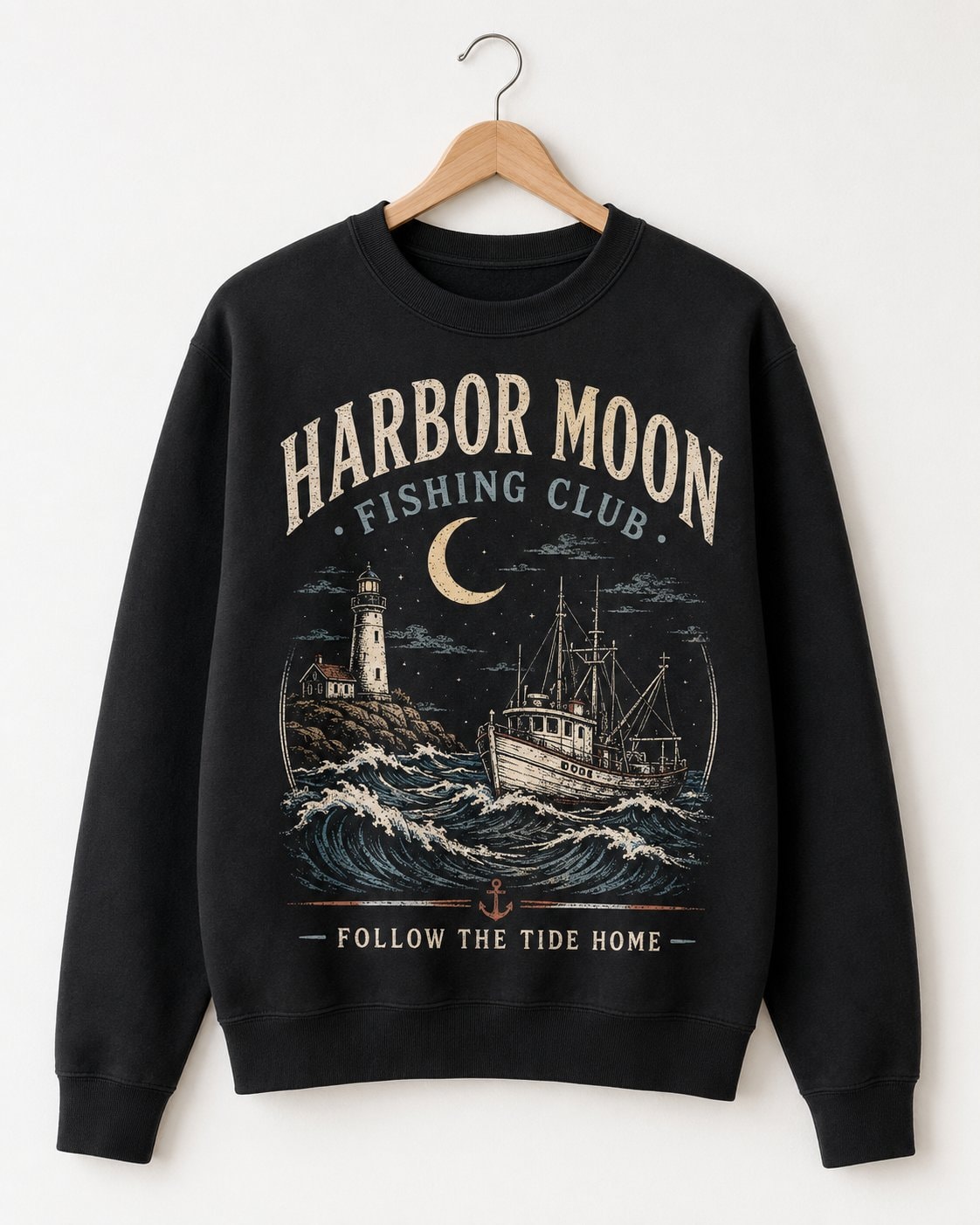 Harbor Moon Fishing Club Women's Sweatshirt-Black-3