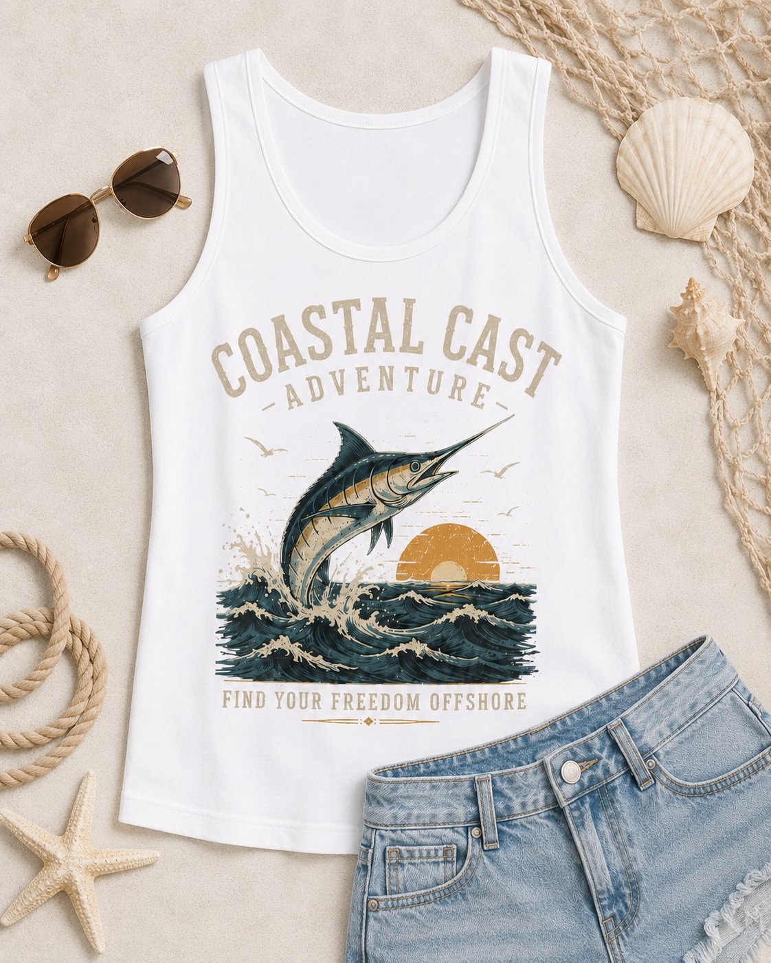 Coastal Cast Adventure Women's Tank Top-White-4