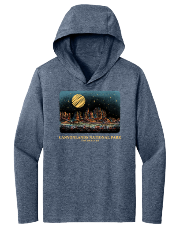Night Sky Hooded T-Shirt for Outdoor Adventures - Navy Frost