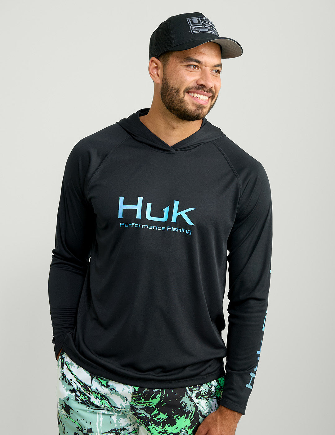 Lightweight Vented Performance Hoodie in Black - Mens Fishing Shirt