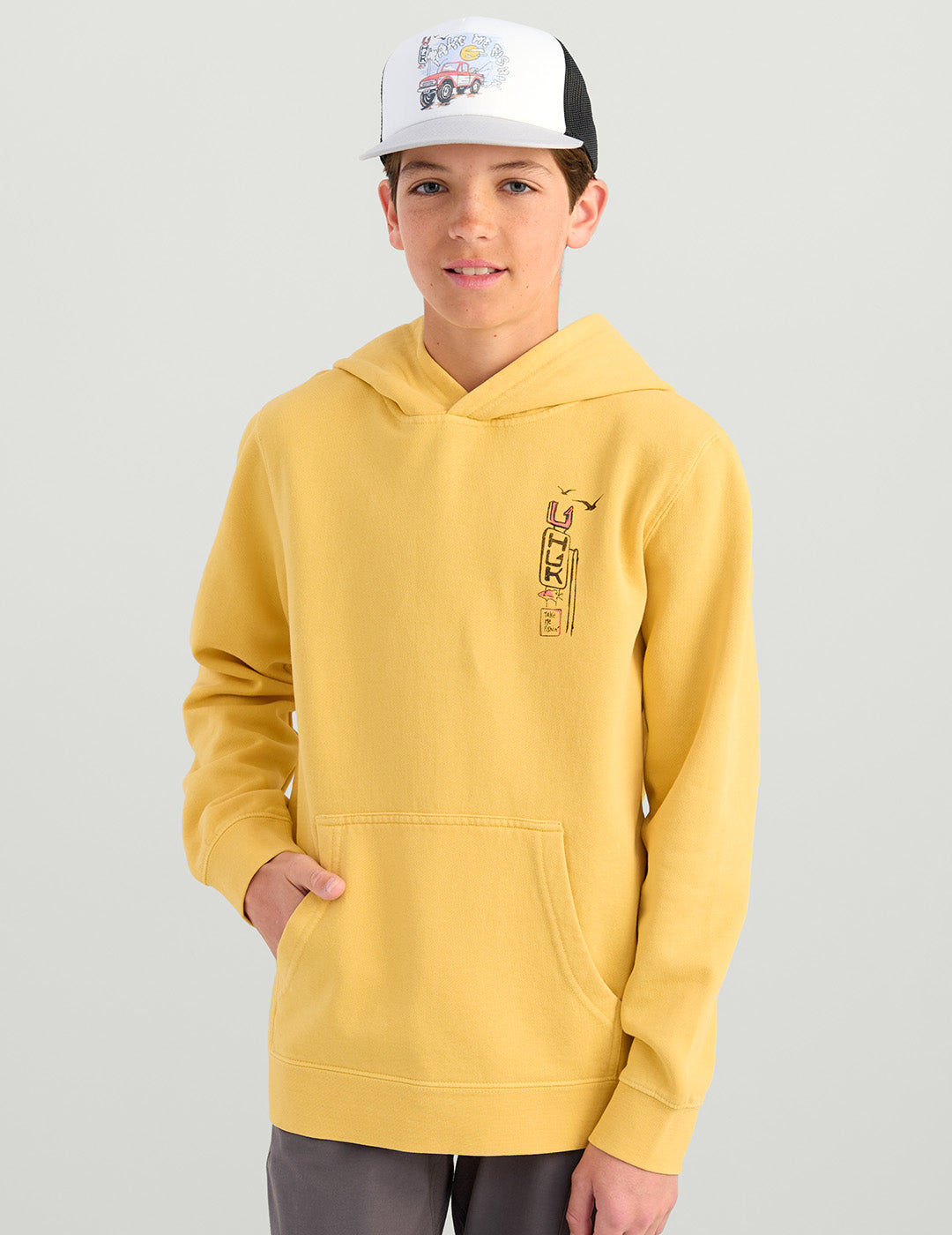 Cozy Kids Truck Cotton Hoodie in Harvest Wheat